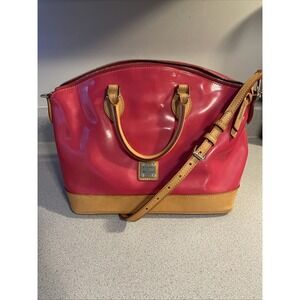 Dooney & Bourke Domed Satchel Hot Pink Patent Leather Natural Trim Zip Closure
